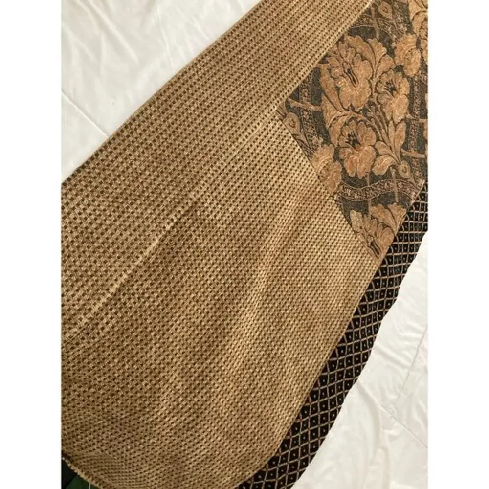Vintage 1990s Table‎ Runner Set Lot of 2 Brown Gold & Black
